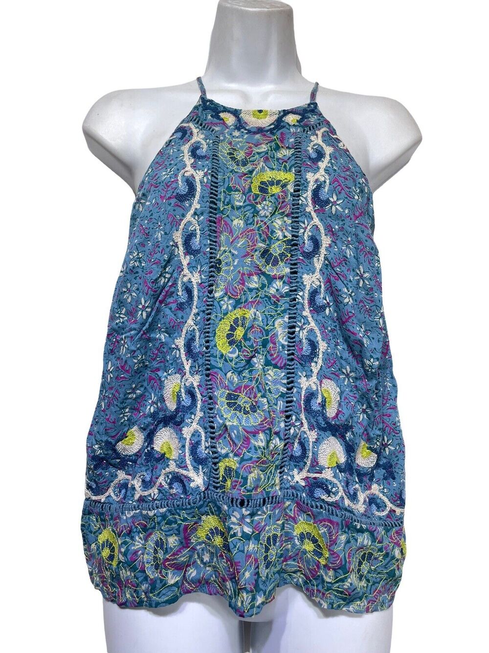 anthropologie akemi kin blue sleeveless embroidered tank top Womens Size 0